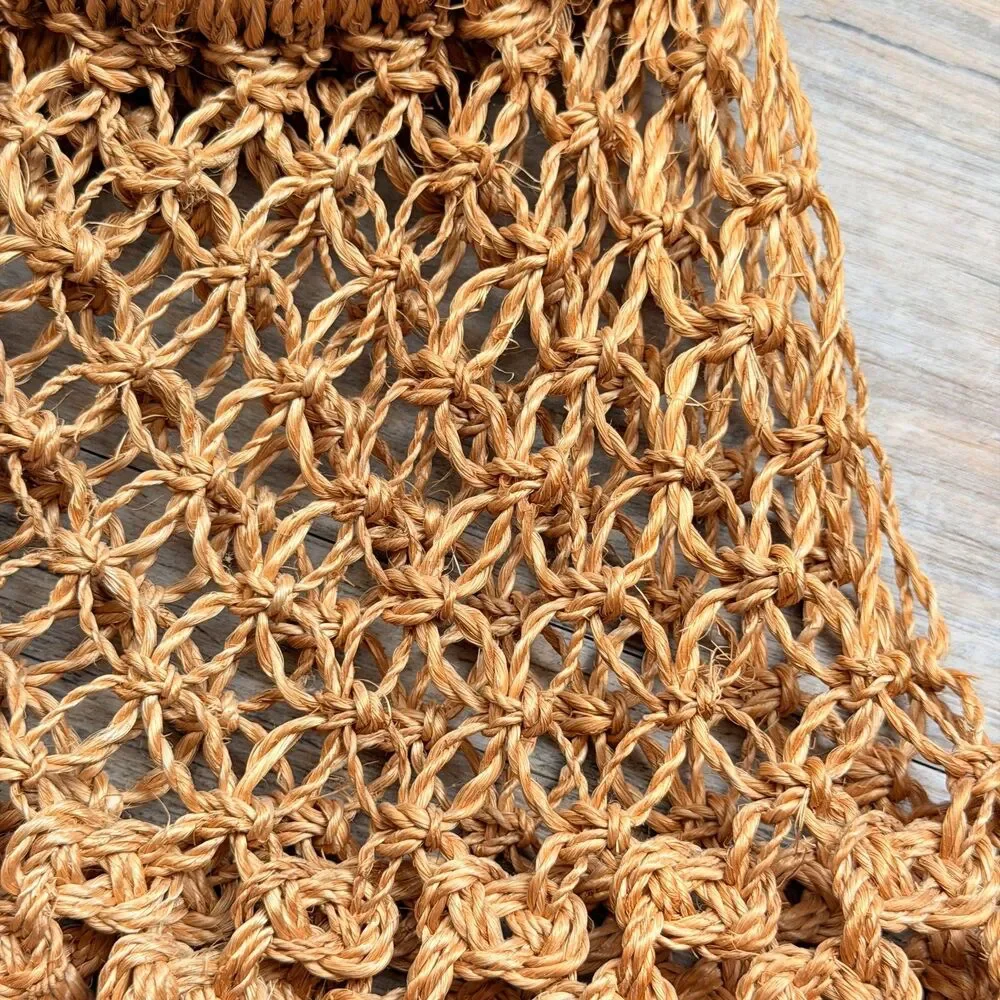 Vintage 1970s Macrame Market Bag Boho Jute Crochet Net Shopper Beach Tote Hippie